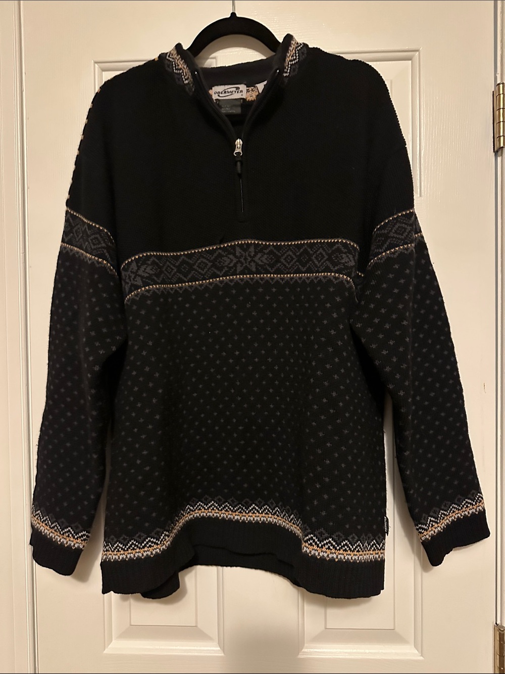 Obermeyer Navy and Cream Patterned Half-Zip Sweater